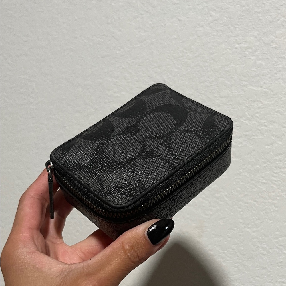Coach Black Signature Monogram Small Zip Case